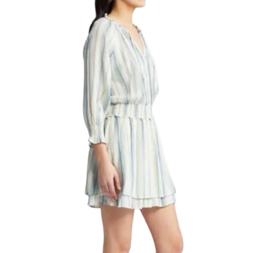 RAILS Striped Mini Dress Blue White Smocked Waist 3/4 Sleeve Casual SZ L New